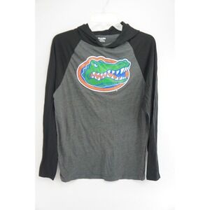 Captivating Florida Gators Hooded T-Shirt Mens M Grey Black Raglan Excellent